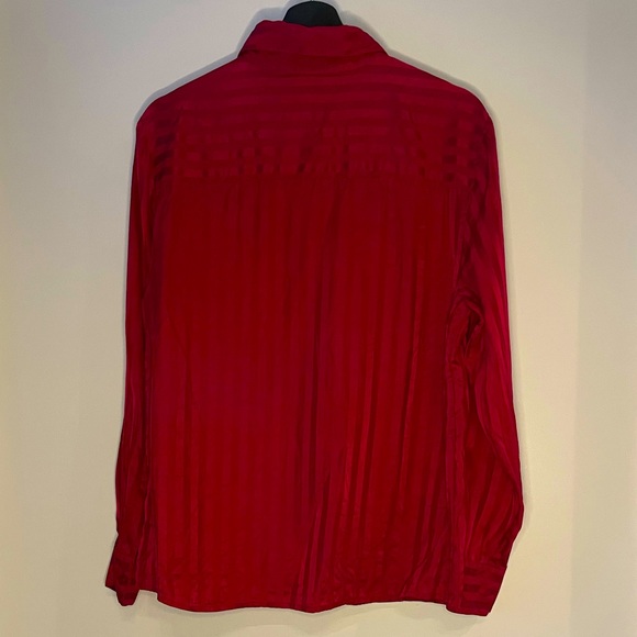 Vintage Tonal Red Silk Striped Button Up - Picture 2 of 4